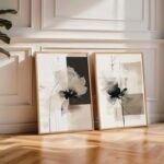 Modern Abstract Floral Wall Art Minimalist Neutral Canvas Painting Decor Beige C... - Image 4