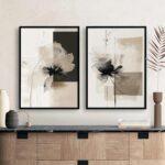 Modern Abstract Floral Wall Art Minimalist Neutral Canvas Painting Decor Beige C... - Image 7