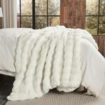Lotus Karen Faux Fur Blanket - Cream White Twin Size, Big Bubble Rabbit Fluff, 6... - Image 4