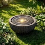 Giantex 18" Round Outdoor Water Fountain with 6 LED Lights, Stone Gray Resin Sph... - Image 3