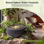 Giantex 18" Round Outdoor Water Fountain with 6 LED Lights, Stone Gray Resin Sph... - Image 6