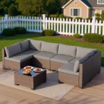 Qsun 7 Pieces Outdoor Patio Furniture Set, PE Rattan Outdoor Wicker Sectional Fu... - Image 4