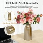 Gold Seamless Metal Flowers Vase Decor, 10.8" Tall Centerpiece Metallic Vases De... - Image 4