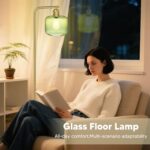 Glass Floor Lamp for Living Room, Modern Standing Lamp with Green Ribbed Glass L... - Image 7