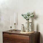 Ceramic Vase Set of 3, Vintage Green & Beige Chinoiserie Floral Vases, Rustic Gr... - Image 5