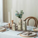 Ceramic Vase Set of 3, Vintage Green & Beige Chinoiserie Floral Vases, Rustic Gr... - Image 6