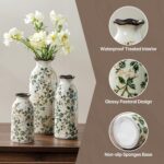 Ceramic Vase Set of 3, Vintage Green & Beige Chinoiserie Floral Vases, Rustic Gr... - Image 7