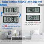 WallarGe 14.5'' Large Digital Wall Clock Battery Operated with Jumbo Numbers, Te... - Image 3