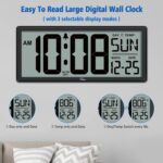 WallarGe 14.5'' Large Digital Wall Clock Battery Operated with Jumbo Numbers, Te... - Image 4