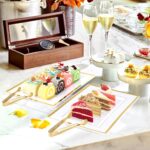 20 Sets Plastic Serving Tray,White & Gold Rim Food Trays with Stainless Serve To... - Image 6