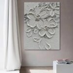 Hand-Painted White Flower Texture Art - 40x28 inches Modern Abstract Home Wall D... - Image 5