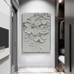 Hand-Painted White Flower Texture Art - 40x28 inches Modern Abstract Home Wall D... - Image 7