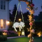 Solar Lighted Garden Outdoor Statue, 22.6" H Hanging Swing Lying with A Sleeping... - Image 7
