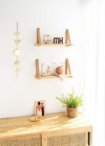 Mkono Hanging Shelf Wall Wood Floating Storage Shelves Leather Strap Swing Organ... - Image 4