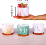 4 pcs 4 Inches Ceramic Marbleizing Style, Big Planters with Bamboo Trays (Colorf... - Image 3