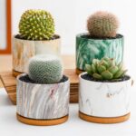 4 pcs 4 Inches Ceramic Marbleizing Style, Big Planters with Bamboo Trays (Colorf... - Image 4