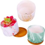 4 pcs 4 Inches Ceramic Marbleizing Style, Big Planters with Bamboo Trays (Colorf... - Image 5