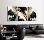 3Pcs Abstract Marble Canvas Wall Art Picture Black White Gold Texture Poster Pri... - Image 3