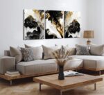 3Pcs Abstract Marble Canvas Wall Art Picture Black White Gold Texture Poster Pri... - Image 7
