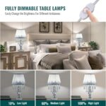 Siljoy Crystal Table Lamp Set of 2, Dimmable Bedside Lamp with Fabric Shades, Fa... - Image 4