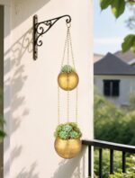 Gold Metal Hanging Planters for Indoor Plants - Round Wall Hanging Baskets with ... - Image 3