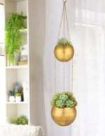 Gold Metal Hanging Planters for Indoor Plants - Round Wall Hanging Baskets with ... - Image 5
