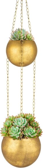 Gold Metal Hanging Planters for Indoor Plants - Round Wall Hanging Baskets with ... - Image 7