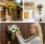 Gold Wall Planter, Wall Vase – 9.84×6.30×4.92 Inches Metal Gold Wall Planter Wal... - Image 5