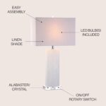 JONATHAN Y 27" White Alabaster and Crystal LED Table Lamp, Modern Glam Nightstan... - Image 5