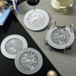 Jetec Mirrored Glass Coaster Set of 6 with 1 Holder 4" Crushed Diamond Round Cup... - Image 7