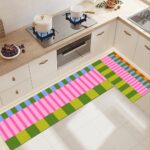 Fchen art Set of 2 Luxury Rugs: Pink Water Wave Stripe & Green Pink Buffalo Plai... - Image 4