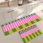 Fchen art Set of 2 Luxury Rugs: Pink Water Wave Stripe & Green Pink Buffalo Plai... - Image 5
