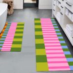 Fchen art Set of 2 Luxury Rugs: Pink Water Wave Stripe & Green Pink Buffalo Plai... - Image 6