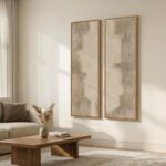 Long Narrow Framed Neutral Abstract Vertical Wall Art Set of 2, Oversized Modern... - Image 3
