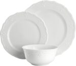 Elama Henryi 18 Piece Embossed Rim Detail Porcelain White Dinnerware Set, Tablew... - Image 3