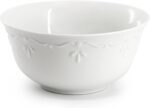 Elama Henryi 18 Piece Embossed Rim Detail Porcelain White Dinnerware Set, Tablew... - Image 5