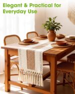 Pureegg Farmhouse Boho Table Runner - 72 Inches, Linen-Textured Woven Tassel Des... - Image 3