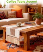 Pureegg Farmhouse Boho Table Runner - 72 Inches, Linen-Textured Woven Tassel Des... - Image 5