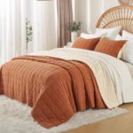 Burnt Orange Quilts Queen Size， Cotton Linen Bedspreads Queen Size，3-Pieces Quee... - Image 3
