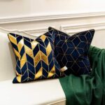 Avigers 20 x 20 Inches Navy Blue Gold Plaid Cushion Case Luxury European Throw P... - Image 5