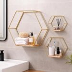 3 Pieces Hexagon Floating Shelves, Hexagon Wall Shelves, Gold Metal Wall Shelves... - Image 6