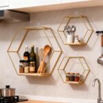 3 Pieces Hexagon Floating Shelves, Hexagon Wall Shelves, Gold Metal Wall Shelves... - Image 7