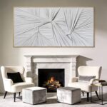 Large White Framed Abstract Canvas Wall Art, 3D Textured Sculptural Minimalist A... - Image 3