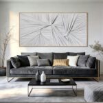 Large White Framed Abstract Canvas Wall Art, 3D Textured Sculptural Minimalist A... - Image 4