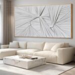 Large White Framed Abstract Canvas Wall Art, 3D Textured Sculptural Minimalist A... - Image 5