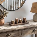 Farmhouse Coffee Table Decor Candle Holder - Romadedi Boho Wooden Tray with 4 Te... - Image 3