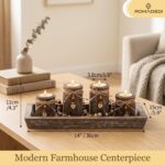 Farmhouse Coffee Table Decor Candle Holder - Romadedi Boho Wooden Tray with 4 Te... - Image 4