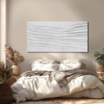 White Textured Abstract Wall Art Canvas 24x48 Inch, Hand Painted Minimalist Neut... - Image 3