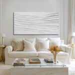 White Textured Abstract Wall Art Canvas 24x48 Inch, Hand Painted Minimalist Neut... - Image 5