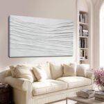 White Textured Abstract Wall Art Canvas 24x48 Inch, Hand Painted Minimalist Neut... - Image 6